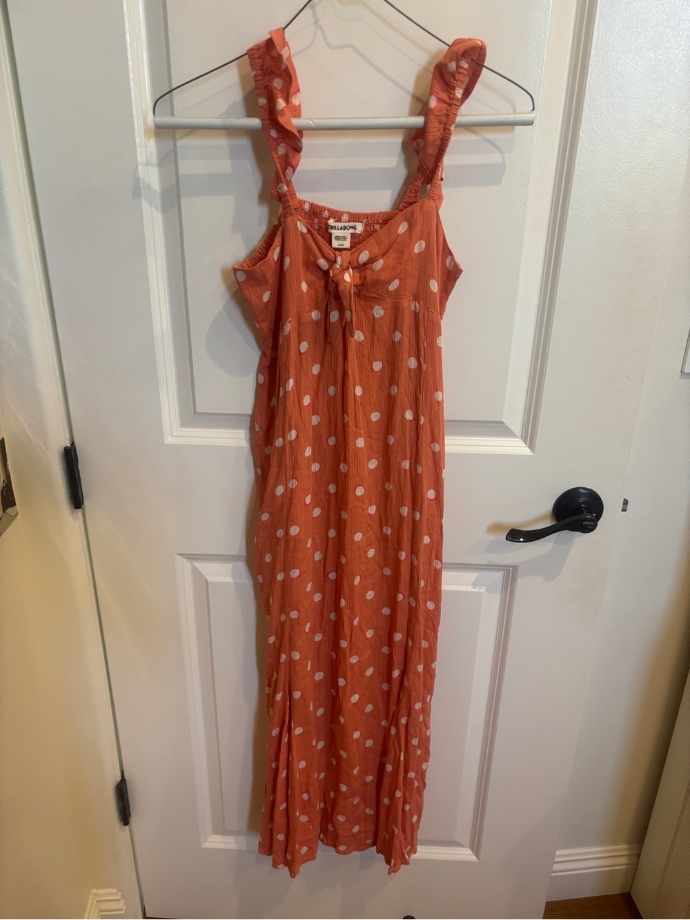 Billabong Rust Orange Polka Dot Ruffle Strap Maxi Dress
